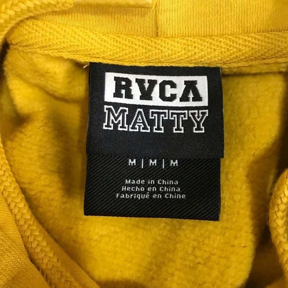 RVCA Matty Hoodie Men’s Size M Color Yelow Kangaroo Pocket Pullover 100% Cotton - Picture 5 of 14